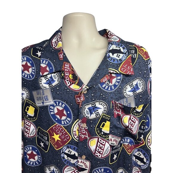 George Mens Vintage Retro Beer All Over Print Blue Button Camp Shirt 3XL Pocket - Picture 4 of 9
